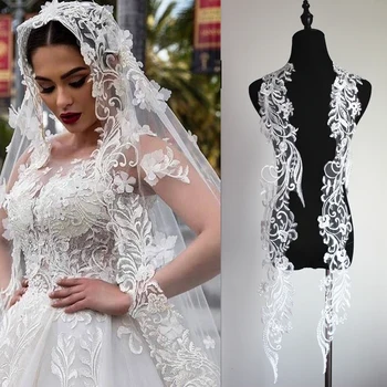 Biele veľké vyšívané cording čipky, krajky appliques pre svadobné šaty