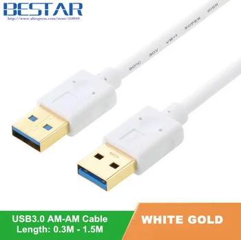 Biele Zlato USB 3.0 Samec Samec typ rozšírenie M/M 0.6 m 2FT USB kábel SOM, ABY SOM na radiátor auto reproduktor pevného disku