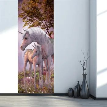 Biely Jednorožec Kôň Plagát Nepremokavé PVC Dvere Nálepky Tvorivé Nálepky Dvere, Stena Nálepky DIY nástenná maľba Spálňa Domova