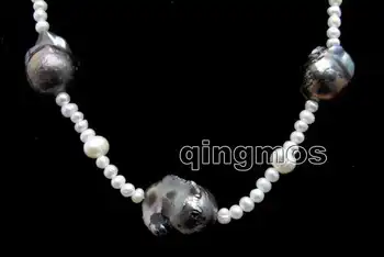 Big 14*25 mm Black Barokový Prírodné Jadrovej pearl a 4-5mm Biela Kolo Pearl 18