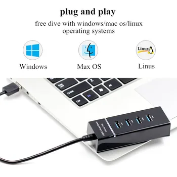 BinFul ROZBOČOVAČ USB 3.0 Externý 4 Power USB Port pre Windows, Mac, Linux Notebook notebook 4 porty usb rozbočovač s LED ROZBOČOVAČ USB