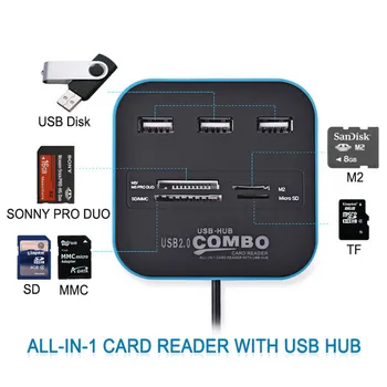 BinFul Všetko V 1, USB 2.0 HUB 3 port Micro multi card reader ubs rozbočovač pre SD/MMC/M2/MS/MP Príslušenstvo k Počítačom