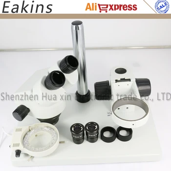 Binokulárne stereo mikroskop Priemyselný mikroskopom 7~45X Kontinuálne zoom s veľkými rozmermi, kovový stojan nastaviteľné LED svetlá