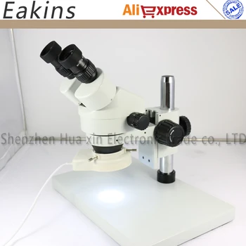 Binokulárne stereo mikroskop Priemyselný mikroskopom 7~45X Kontinuálne zoom s veľkými rozmermi, kovový stojan nastaviteľné LED svetlá