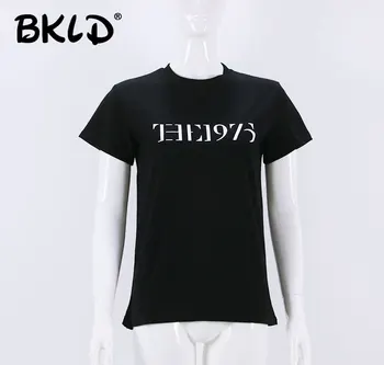 BKLD 2018 Lete Ženy Krátky Rukáv List Vytlačené T shirt V roku 1975 Bavlna Bežné Zábavné Tričká Pre Lady White Black Topy Tees