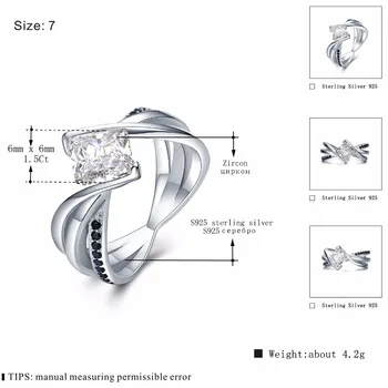 [BLACK AWN] 925 Sterling Silver Šperky, Módne Svadobné Prstene pre Ženy Zásnubný Prsteň Femme Bijoux Bague Veľkosť 6 7 8 C083