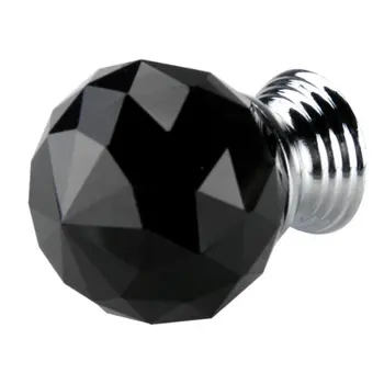 Black Crystal Glass Skrinka na Zásuvky Gombíkov Rukoväte 30 mm