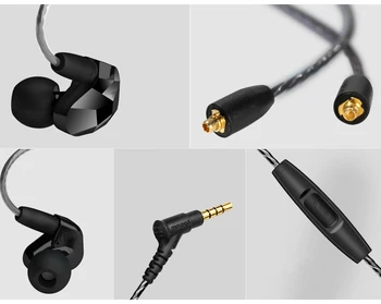 Black Moxpad X9 Dual Dynamic Vodič profesionál Vo Ear Športové Slúchadlá S Mikrofónom Pre Iphone Telefóny, MP3 Odnímateľný Kábel S Box