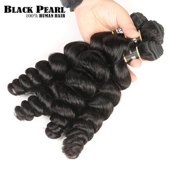 Black Pearl Pre-Farebné Non-Remy Ľudské Vlasy zväzky s Uzáverom Voľné Vlny Brazílsky Vlasy Väzbe 3 Zväzky s Čipky Uzavretie