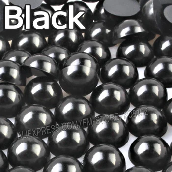 Black Pol Kola perličiek Mix Veľkosti 2 mm 3 mm 4 mm 5 mm 6 mm 8 mm 10 12 mm imitácia ABS Ploché späť Pearl pre DIY Nechtov Umenie Príslušenstvo šperky