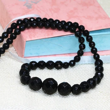 Black prírodného kameňa agat onyx 6-14 mm tvárou okrúhle korálky náhrdelník pre ženy móda svadby strany darčeky, šperky 18-palcové B633