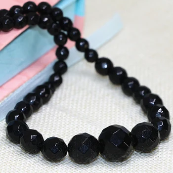 Black prírodného kameňa agat onyx 6-14 mm tvárou okrúhle korálky náhrdelník pre ženy móda svadby strany darčeky, šperky 18-palcové B633