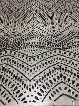 Black silver gold Afriky Čipky textílie s lesk Flitrami Vysoko Kvalitné pletivo tylu Textílie, Čipky na šaty nový dizajn