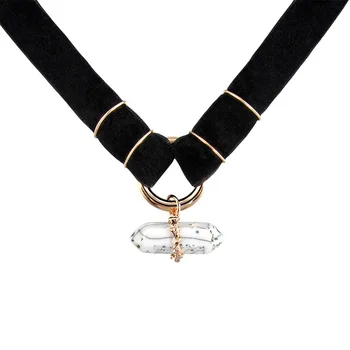 Black velvet mramoru choker náhrdelník čiernej čipky velvet náhrdelník prírodné šesťhranné crystal bod Náhrdelník