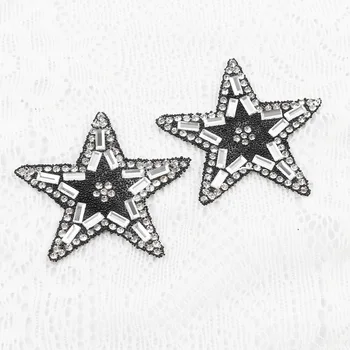 Black white star Kamienkami crystal Korálkové žehlička na patch T-shirt taška Džínsy dekorácie patch Svadobné šaty, odev, príslušenstvo