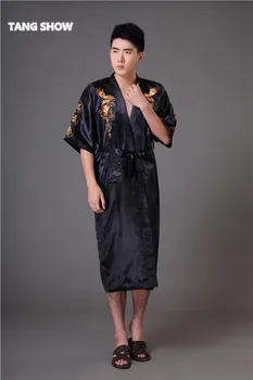 Black Čínskych Mužov Výšivky Dragon Župan Nightgown Hot Predaj Satin Sleepwear Kimono Vaňa Šaty Veľkosť S M L XL XXL XXXL MR011