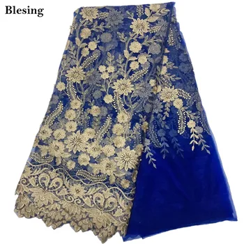 Blesing francúzskej čipky textílie s korálkami african blue tylu šnúrky tkaniny vysokej kvality čistý čipky, výšivky pre ženy party šaty