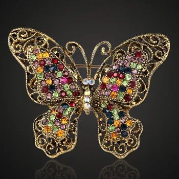 Blucome farebné drahokamu Motýľ Brošňa Kolíky Ženy Corsage Vyhovovali Šatka Šaty, Dekorácie ženy Malé Brošňa Kolíky Klobúky bijoux
