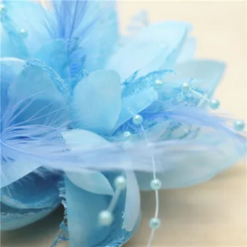 Blue 12 cm Pierko hlavový most Zápästie Headdress Svadobné Party Prom Corsage Pearl Lotus vlasy príslušenstvo