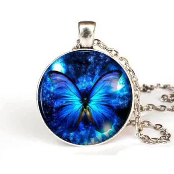 Blue Butterfly Náhrdelník Sklo Art Prívesok Motýľ náhrdelník Steampunk nové reťazca šperky darček muži ženy chlapca, náhrdelníky