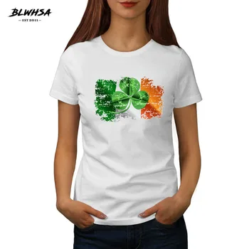 BLWHSA 2018 Najnovšie módne nostalgické Štýl Írsko Národnej Vlajky Vytlačené Ženy T-shirt Letné Topy Vlastné Novinka Lady Čaj