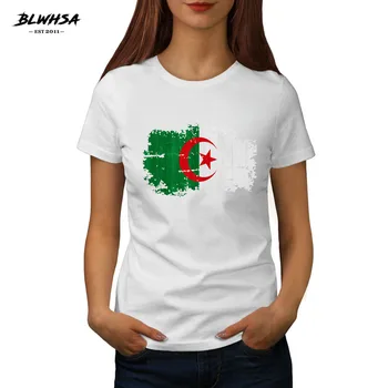 BLWHSA 2018 Nové Letné T-Shirts Ženy O-Krku Bavlna Pevné Krátky Rukáv Alžírsko Vlajka Tees Ženských All-Zápas Základné Bežné Topy