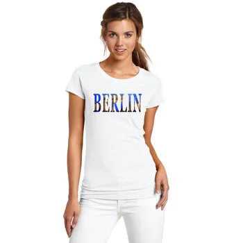 BLWHSA dámske Klasické Krátke Rukávov T-Shirt účely cestovného Ruchu Mesta Berlín Dizajn BERLÍNE Slová Potlačené Bavlnené Tričko pre Ženy