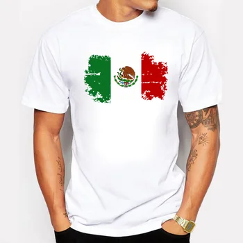 BLWHSA Mexiko Národnej Vlajky vytlačené T košele Pre Mužov Bavlna, Krátky Rukáv Top a Čaj O-neck T-shirt Mužov Oblečenie Biela