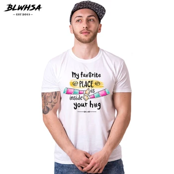 BLWHSA Pár Tričko pre Milovníkov Moje Obľúbené Miesto je vo Vnútri Vášho Objať Grafické Tees Pár Šaty s Krátkym Rukávom Unisex tričko