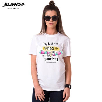 BLWHSA Pár Tričko pre Milovníkov Moje Obľúbené Miesto je vo Vnútri Vášho Objať Grafické Tees Pár Šaty s Krátkym Rukávom Unisex tričko