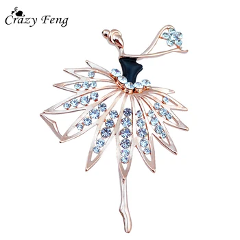 Blázon Feng Módne Christamas Šperky Rakúskeho Kryštálu Brošne Rose Gold Color Balet, Tanec Dievča Brošňa pre Ženy Kolíky Darček