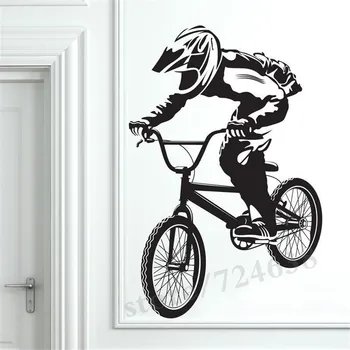 BMX Bicykli, Biker, Chlapci Extrémne Športy Stenu Odtlačkový Vinyl detská Izba Dekor Samolepky na Stenu Pre Chlapca, Spálňa, Veľa Farieb Na Výber