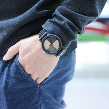 BOBO VTÁK CdN07 Dreva náramkové hodinky Quartz Hodinky Štyri Listy Unikátne Starožitné Dizajn Orologi pre Mužov v Papierovej Darčekovej krabičke