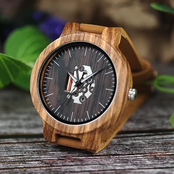 BOBO VTÁK Mens Jednoduchosť Klasické Unikátne Drevené Hodinky Top Značky Dizajn Elegantný Drevený náramkových hodiniek S Koženým Pásma