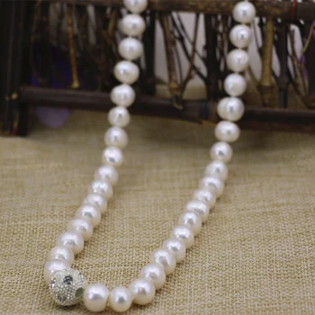 Bohemia štýl prírodná biela perla, závit korálky, 10-11 mm reťaz náhrdelník pre ženy elegantné svadby, párty darček šperky 18-palcové B3132