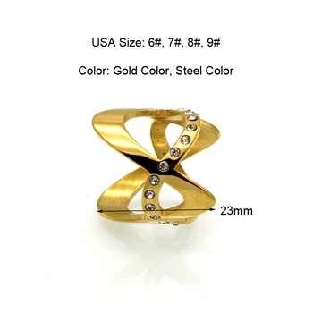 BORASI Zbrusu Nové Široké Zlatá Farba Geometrické Duté Prstene Pre Ženy Trendy Crystal Krúžok z Nehrdzavejúcej Ocele, Šperky Žena Prst Prsteň