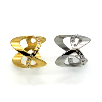 BORASI Zbrusu Nové Široké Zlatá Farba Geometrické Duté Prstene Pre Ženy Trendy Crystal Krúžok z Nehrdzavejúcej Ocele, Šperky Žena Prst Prsteň