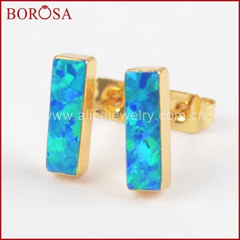 BOROSA Módne Druzy Zlatá Farba Obdĺžnik Modrej a Bielej Japonský Opal Stud Náušnice Opal Náušnice pre Ženy Šperky G1423