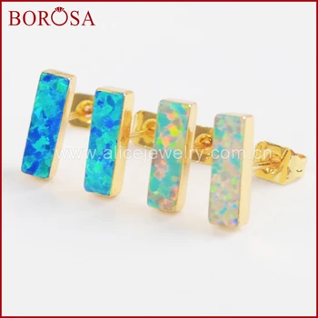 BOROSA Módne Druzy Zlatá Farba Obdĺžnik Modrej a Bielej Japonský Opal Stud Náušnice Opal Náušnice pre Ženy Šperky G1423