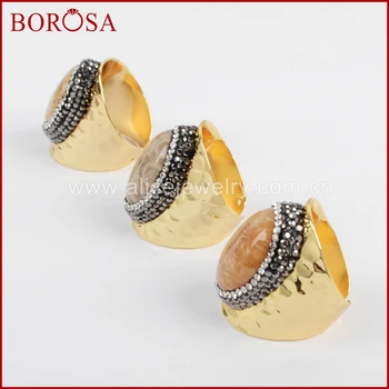 BOROSA veľká kamenná chryzantéma bang krúžok, ručne pripraviť cz okolo prírodného kameňa zlatá farba druzy prstene pre ženy JAB623