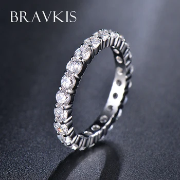 BRAVKIS svadobné kapely večnosti prstene so zirkónmi pre ženy cz kryštálmi sľub zapojenie prst prsteň bague šperky BUR0279