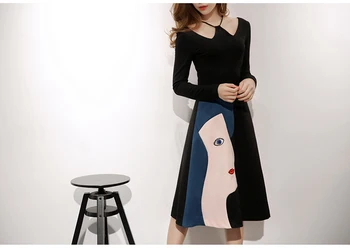 Brife Dizajn, Elegantné Ženy Sady Black Long Sleeve T-shirt Ľudskú Tvár Vytlačené Nosiť Módne 2018 Ženy, Oblečenie RWS175001