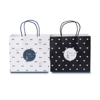 Britský štýl tlač darčekové tašky kabelky valentína, deň matiek, čierna biela jednoduché papierové darčekové tašky
