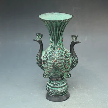Bronzové ozdoby dvojité phoenix páva váza váza hrniec phoenix starej Číne bytového zariadenia, dekorácie