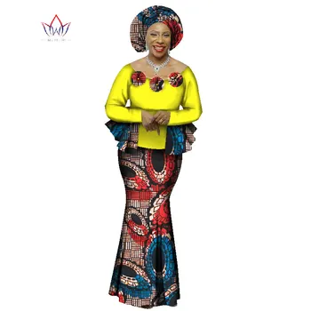 BRW 2017 Jeseň Afriky Sukne Sada Pre Ženy Dashiki 2 Ks Súpravy Afriky Šaty Elegantné Tradičné Africké Oblečenie WY1066