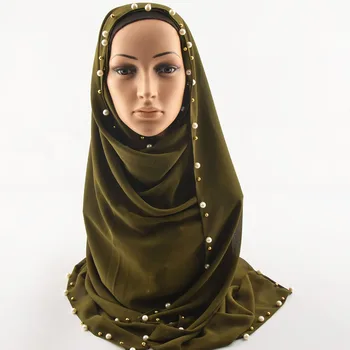 Bublina šifón šatka,šifón šatku vo vysokej kvalite,obyčajný hidžáb s perlami,moslimské hidžáb,šály a šatky,šály, zábaly,cape