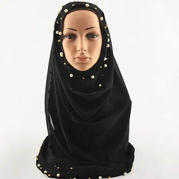 Bublina šifón šatka,šifón šatku vo vysokej kvalite,obyčajný hidžáb s perlami,moslimské hidžáb,šály a šatky,šály, zábaly,cape