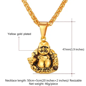 Budhizmus Smeje Buddha Unisex Náhrdelníky & Prívesky, Jedinečný dizajn, Zlatá farba 316L Nerezovej Ocele Ženy Muži Náhrdelník P181G