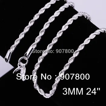 C014 3 MM strieborná twisted lano, reťaz náhrdelník 16-24inches módne šperky Najvyššej kvality výrobnú cenu