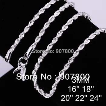 C014 3 MM strieborná twisted lano, reťaz náhrdelník 16-24inches módne šperky Najvyššej kvality výrobnú cenu